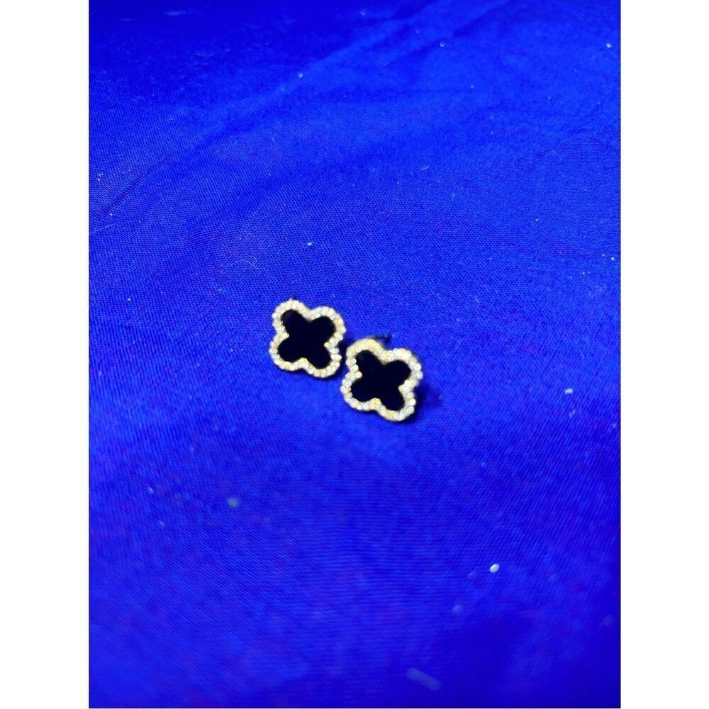 New Black Clover Stud Earrings with Gold Trim - Women Accessories
